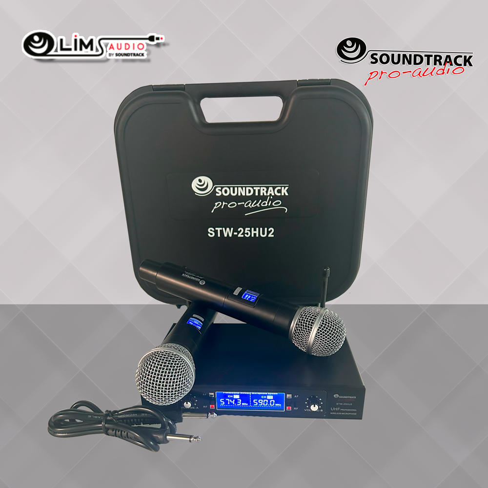 STW-25HU2 Dual Wireless Microphone System – UHF Handheld Mics with Receiver, Case & XLR Outputs | SOUNDTRACK USA
