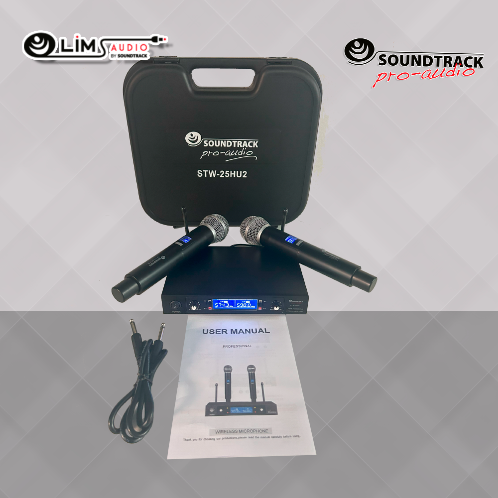 STW-25HU2 Dual Wireless Microphone System – UHF Handheld Mics with Receiver, Case & XLR Outputs | SOUNDTRACK USA